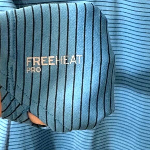 Eddie Bauer Free Heat Pro Quarter Zip Blue Gray Striped Medium Thumb Holes - Picture 8 of 9